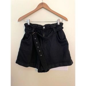 Bershka Shorts Women's US 6 Paperbag Black EUR 38 With Belt